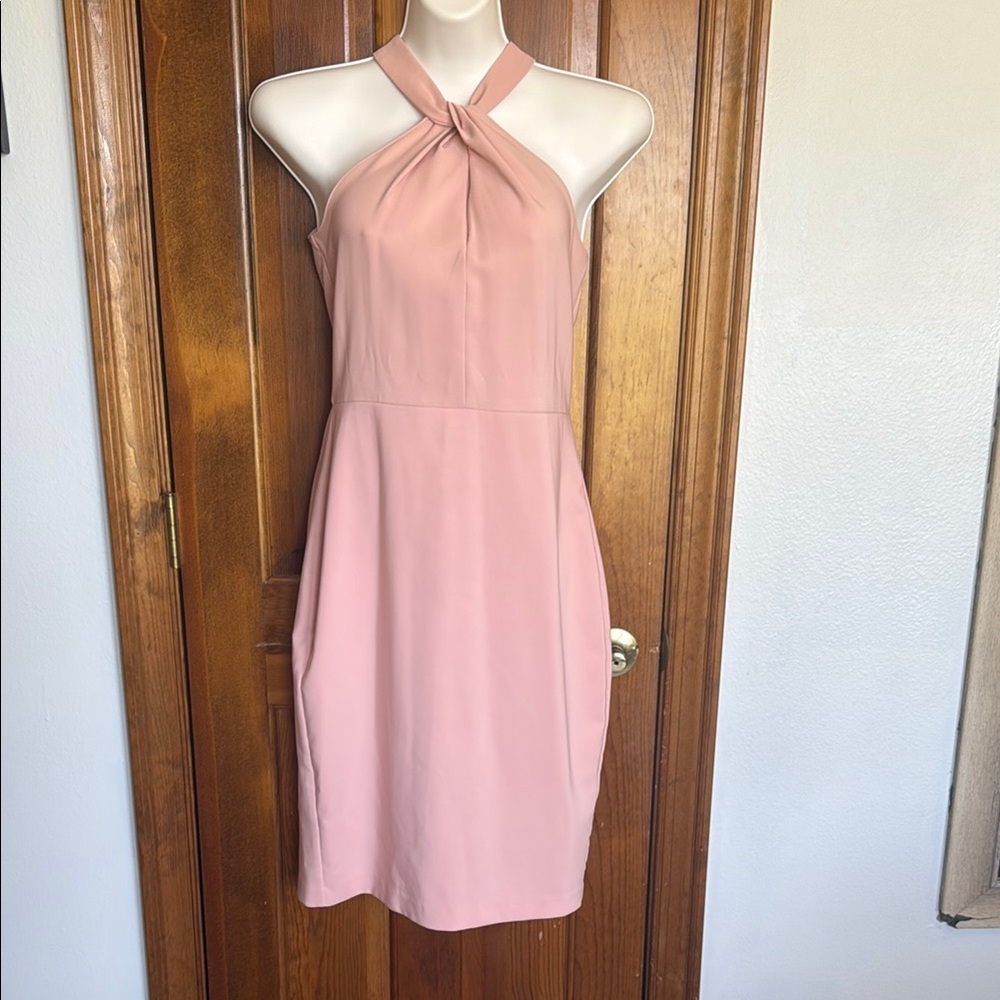 Taylor Elegant Pink Halter Dress